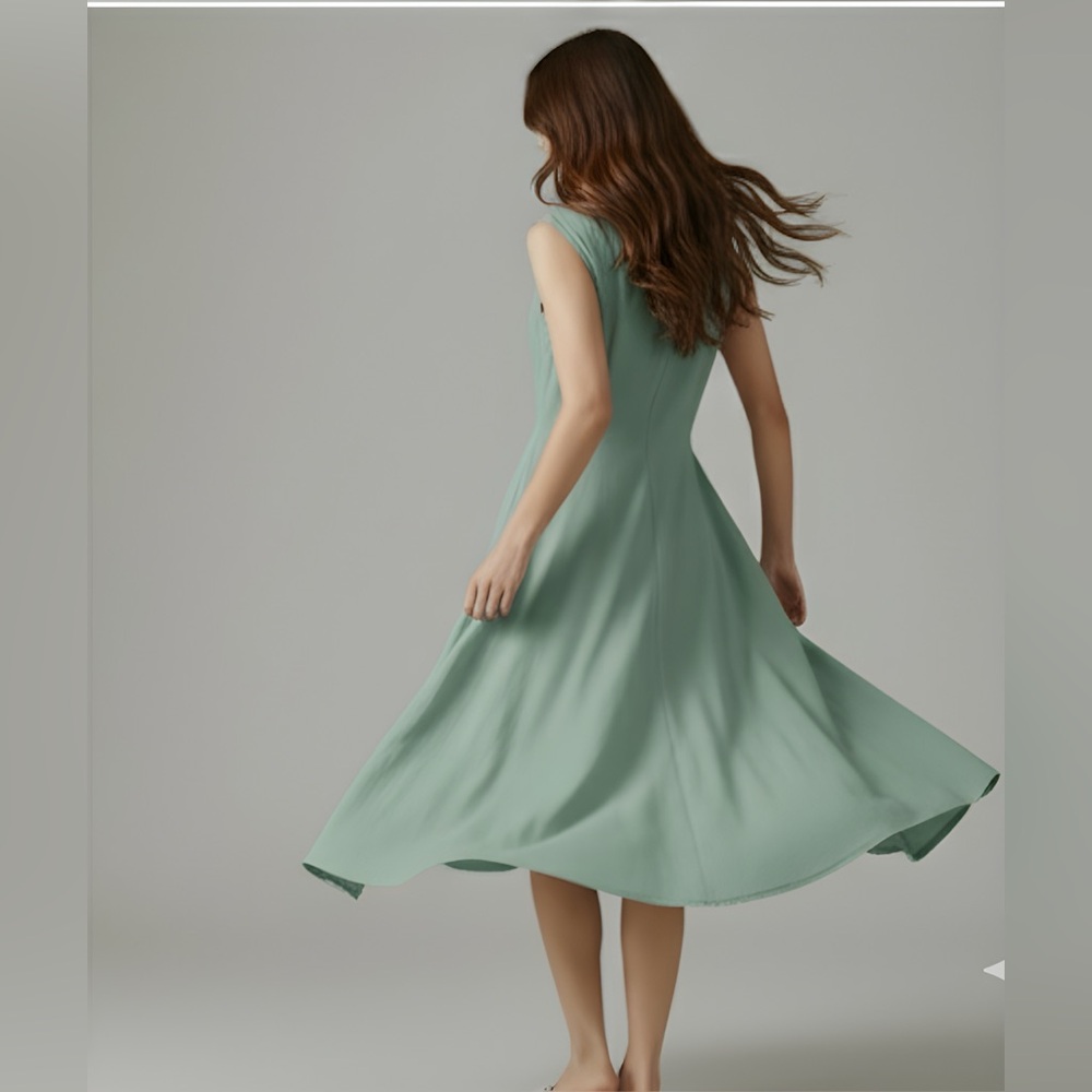 LAST ONE 🔥 Cotton A- Line Midi Dress Green - Picture 4 of 9